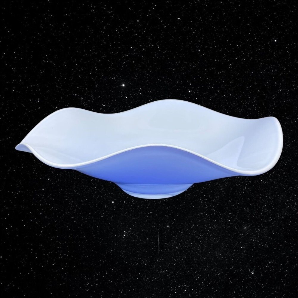 Czech Art Glass Light Blue Purple Ruffled Edge Centerpiece Bowl‎ 3”T 10.5”W